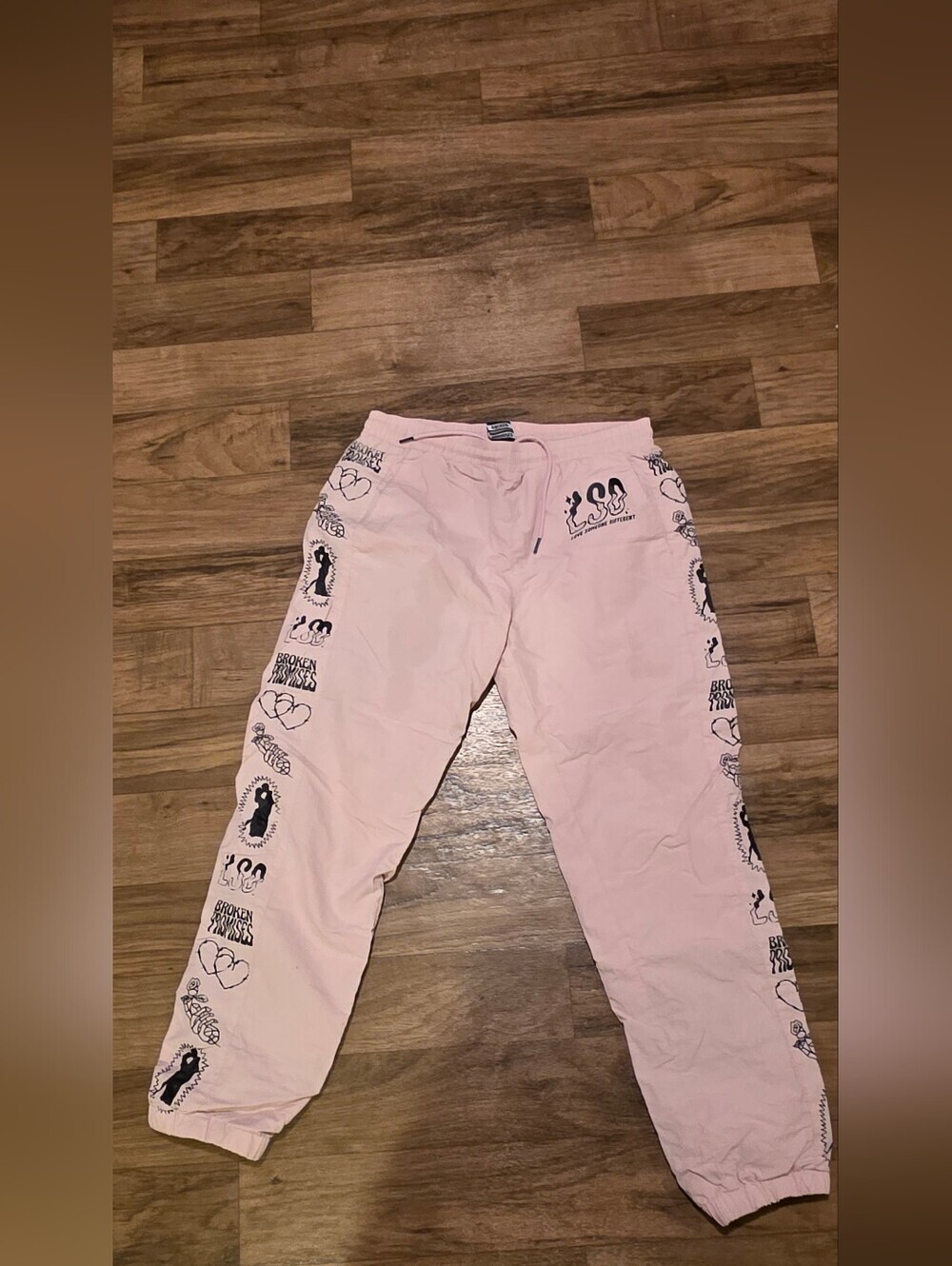 Light Pink Graphic Jogger Pants with Side Print Details